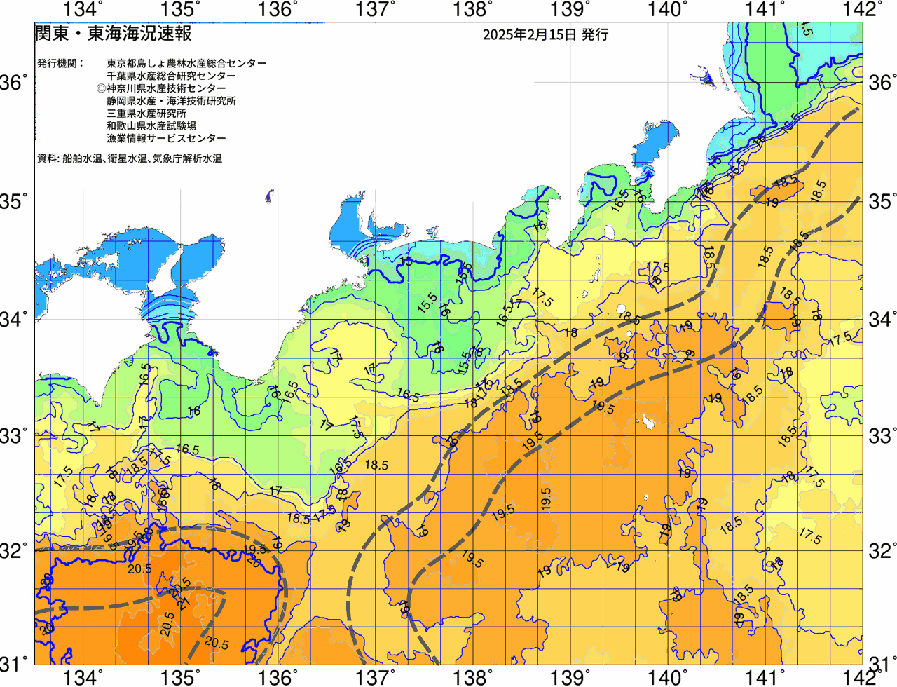 海況図, 関東・東海海況速報/広域 検索結果, (黒潮, 水温分布, 冷水域, 暖水波及 等を図示)