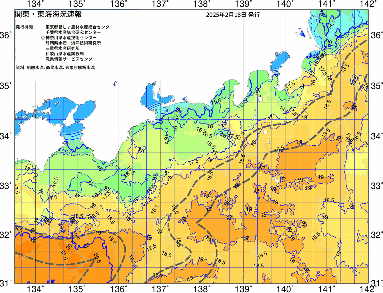 海況図, 関東・東海海況速報/広域 検索結果, (黒潮, 水温分布, 冷水域, 暖水波及 等を図示)