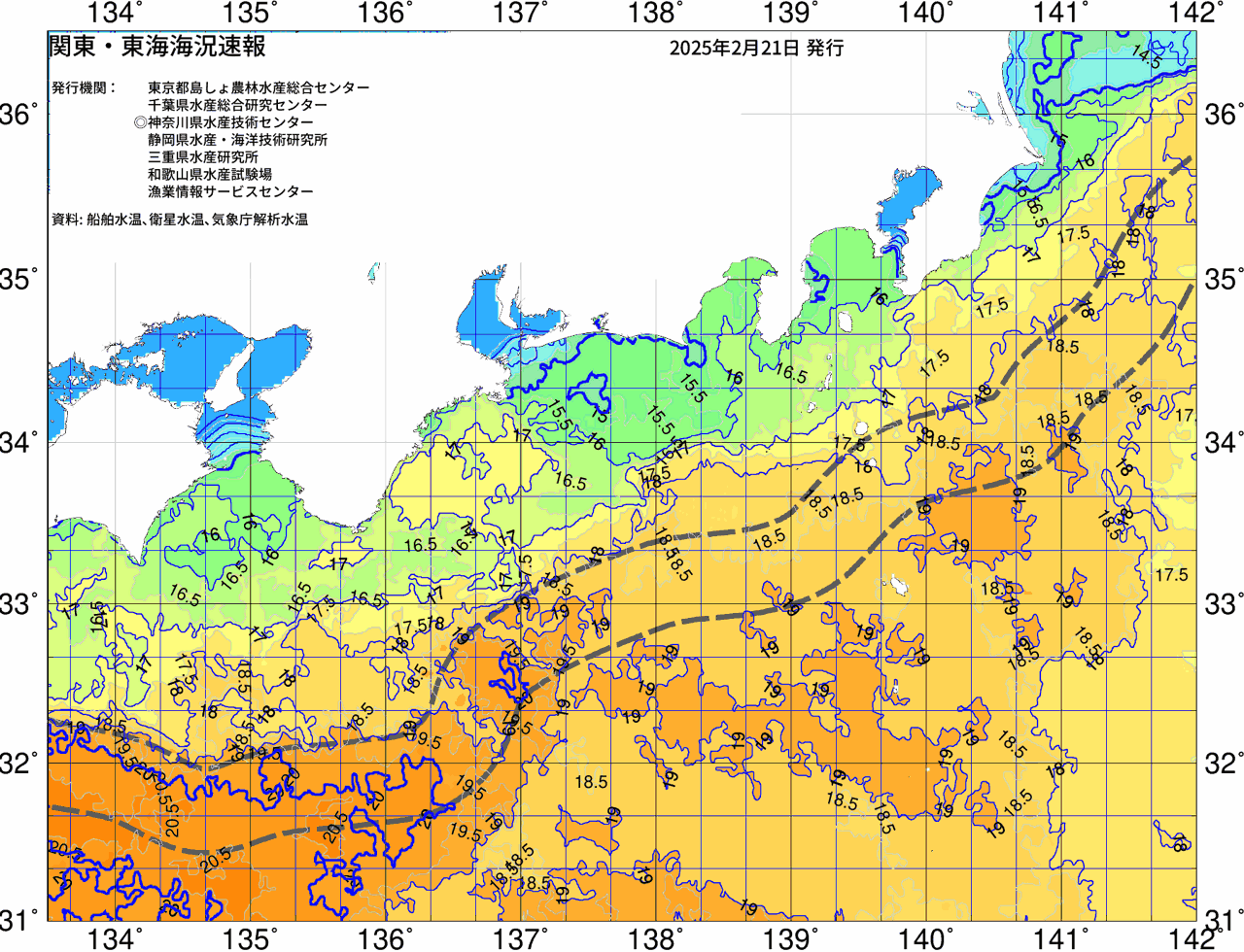 海況図, 関東・東海海況速報/広域 検索結果, (黒潮, 水温分布, 冷水域, 暖水波及 等を図示)