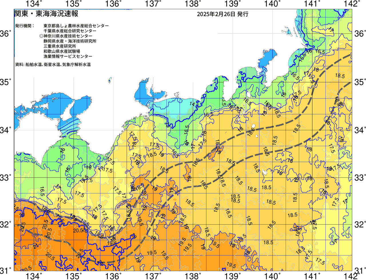 海況図, 関東・東海海況速報/広域 検索結果, (黒潮, 水温分布, 冷水域, 暖水波及 等を図示)