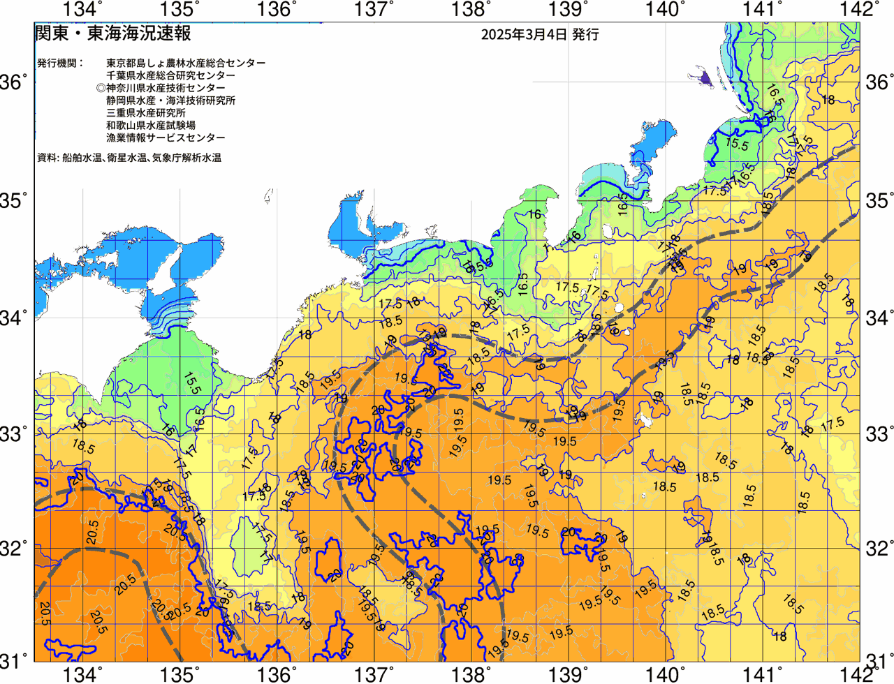 海況図, 関東・東海海況速報/広域 検索結果, (黒潮, 水温分布, 冷水域, 暖水波及 等を図示)