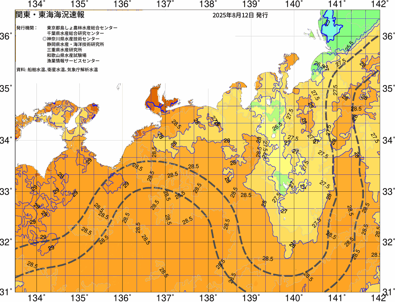 海況図, 関東・東海海況速報/広域 検索結果, (黒潮, 水温分布, 冷水域, 暖水波及 等を図示)