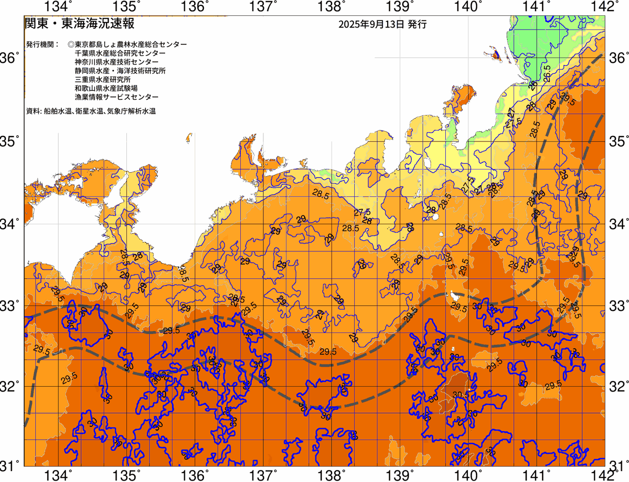 海況図, 関東・東海海況速報/広域 検索結果, (黒潮, 水温分布, 冷水域, 暖水波及 等を図示)