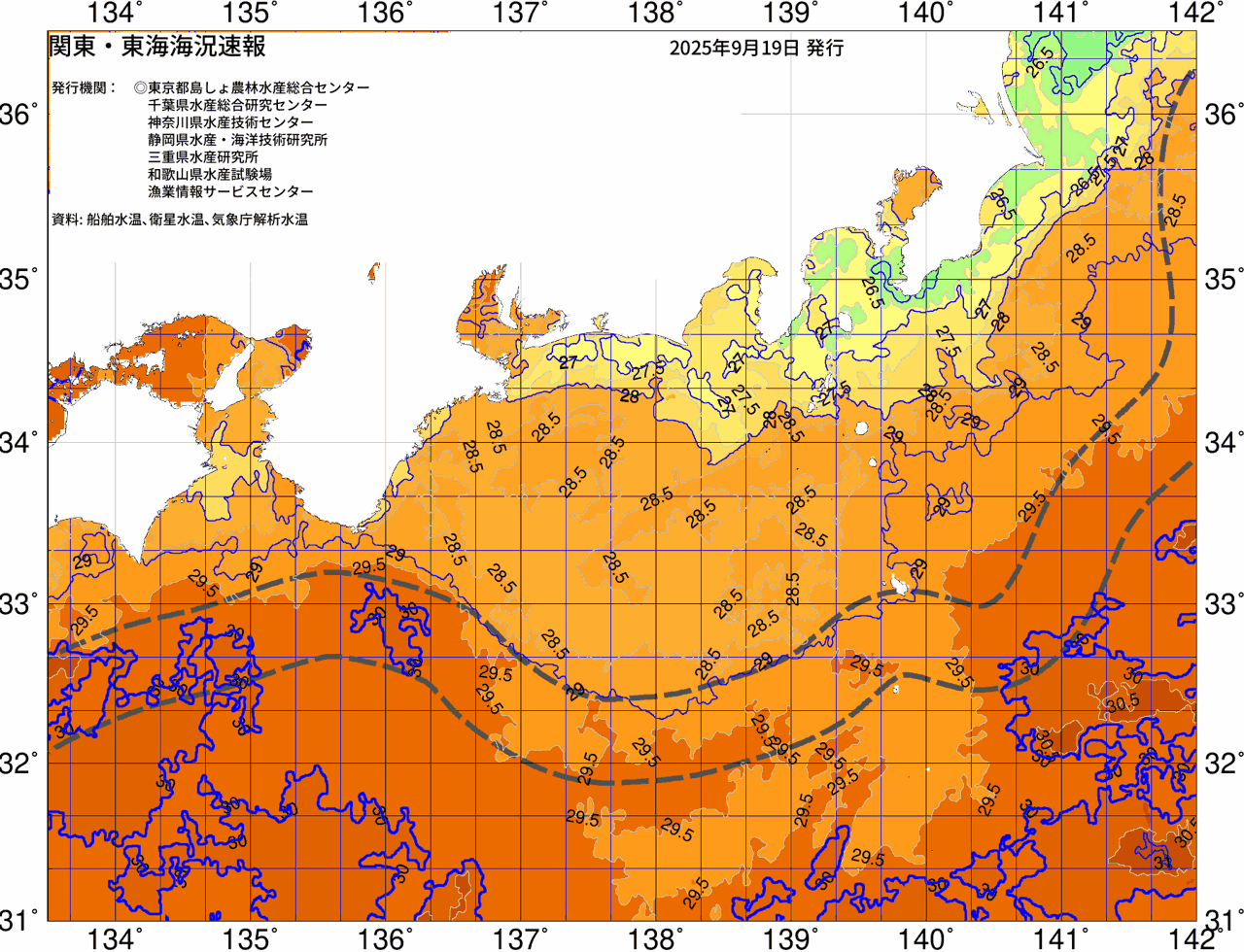海況図, 関東・東海海況速報/広域 検索結果, (黒潮, 水温分布, 冷水域, 暖水波及 等を図示)
