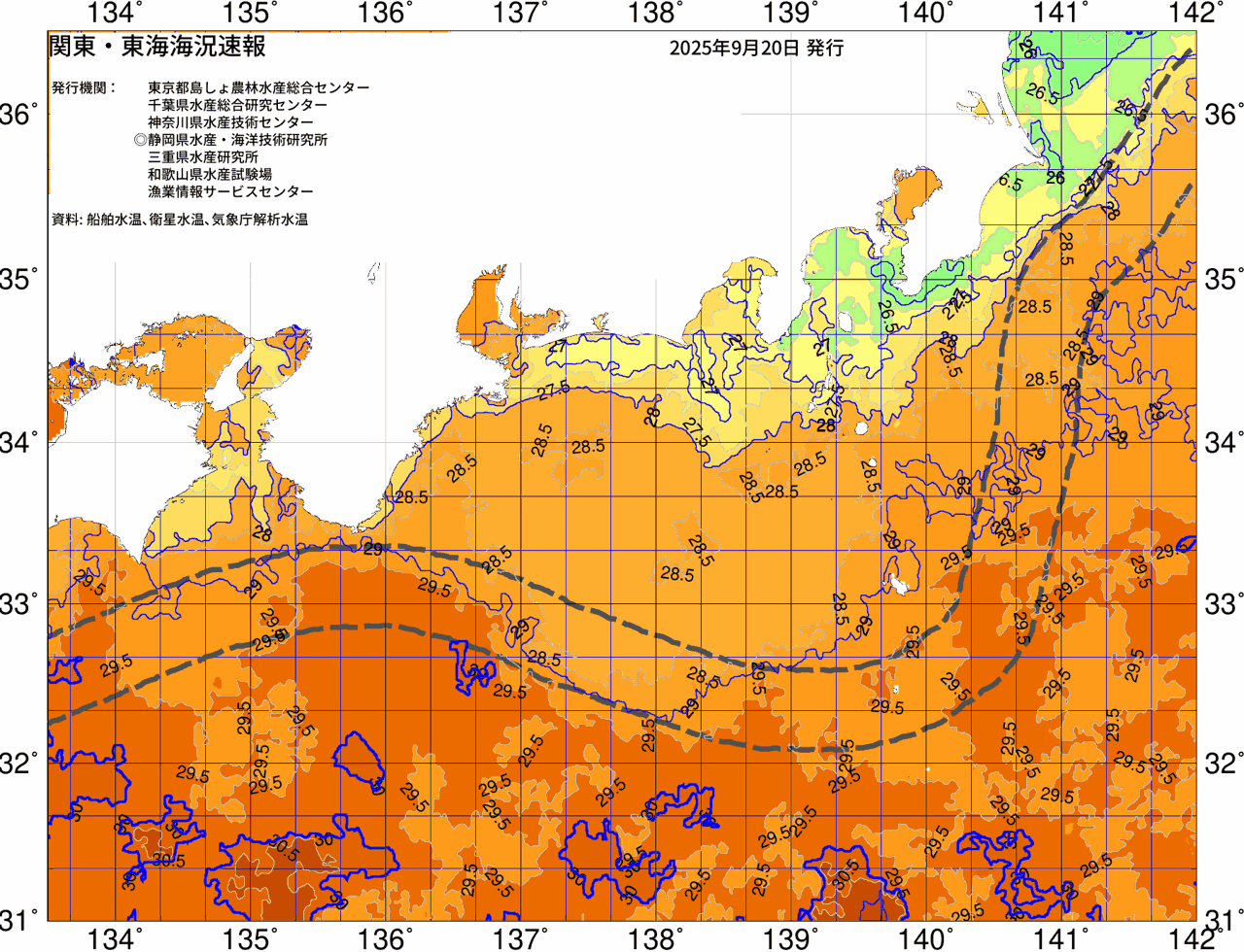 海況図, 関東・東海海況速報/広域 検索結果, (黒潮, 水温分布, 冷水域, 暖水波及 等を図示)