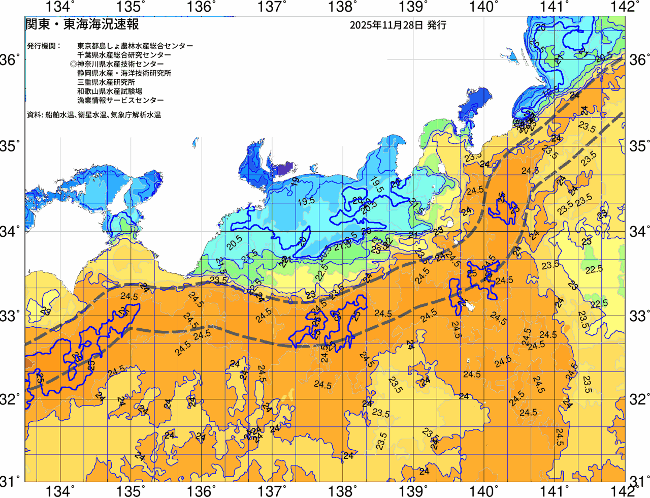 海況図, 関東・東海海況速報/広域 検索結果, (黒潮, 水温分布, 冷水域, 暖水波及 等を図示)