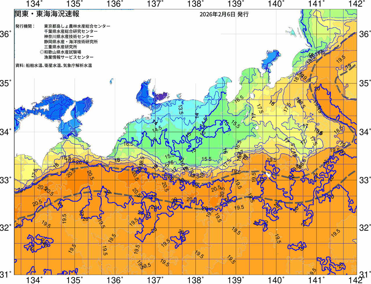 海況図, 関東・東海海況速報/広域 検索結果, (黒潮, 水温分布, 冷水域, 暖水波及 等を図示)