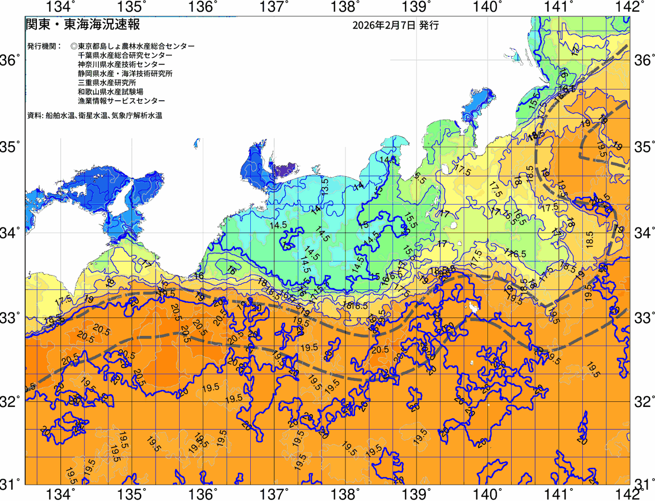 海況図, 関東・東海海況速報/広域 検索結果, (黒潮, 水温分布, 冷水域, 暖水波及 等を図示)