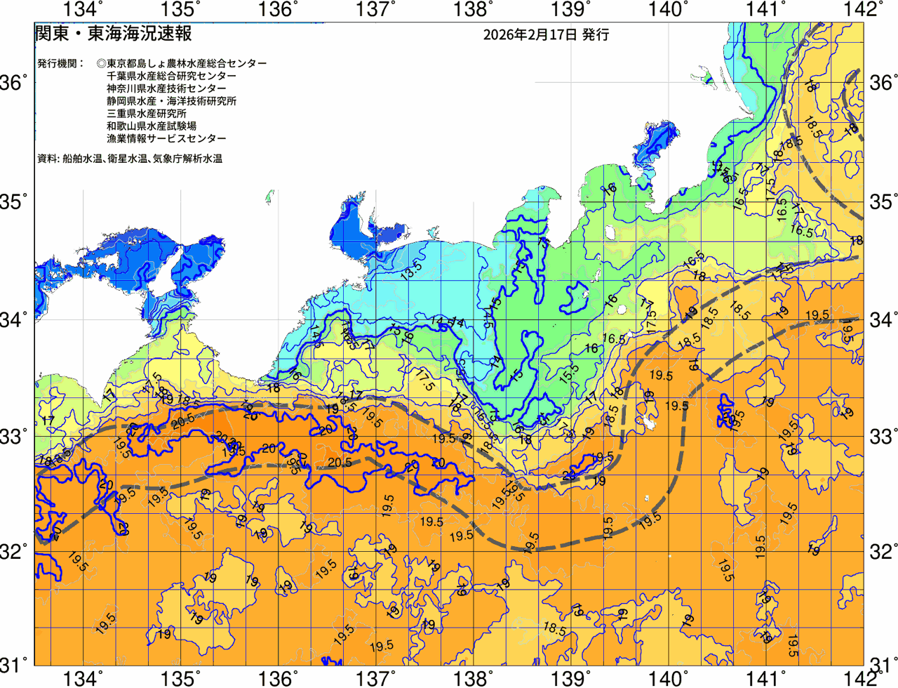 海況図, 関東・東海海況速報/広域 検索結果, (黒潮, 水温分布, 冷水域, 暖水波及 等を図示)