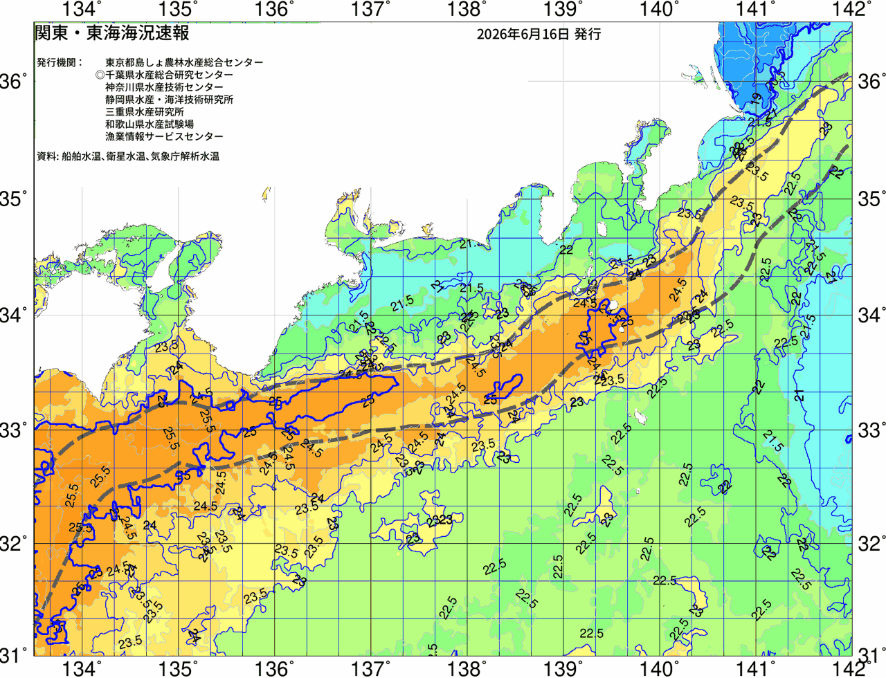 海況図, 関東・東海海況速報/広域 検索結果, (黒潮, 水温分布, 冷水域, 暖水波及 等を図示)