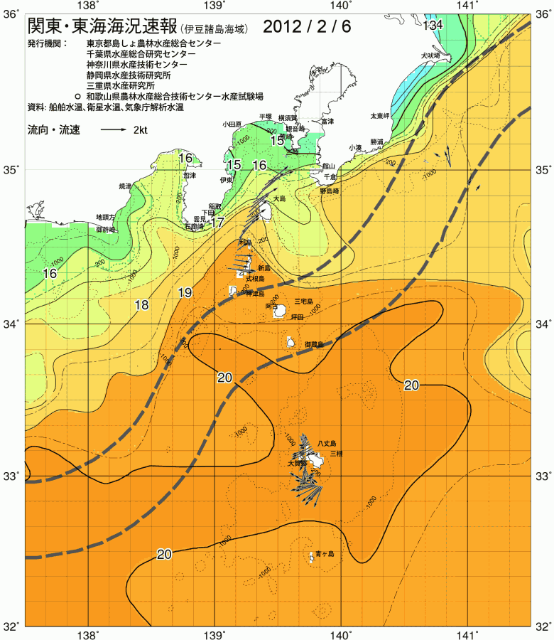 海況図, 関東・東海海況速報/伊豆諸島海域 検索結果, (黒潮, 水温分布, 冷水域, 暖水波及 等を図示)