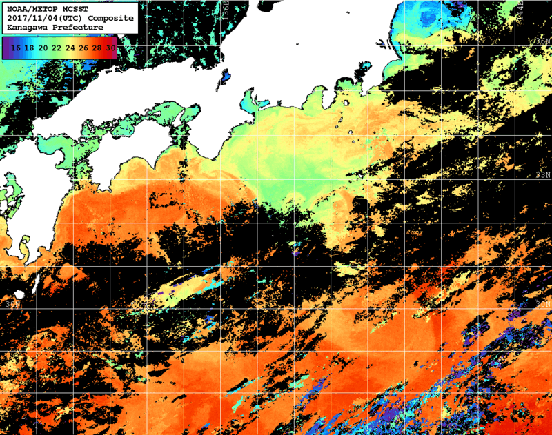 NOAA、MetOp 人工衛星画像 検索結果, 水温分布を図示