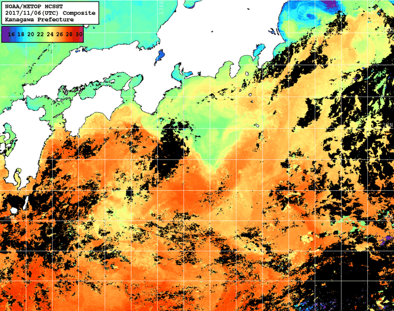 NOAA、MetOp 人工衛星画像 検索結果, 水温分布を図示