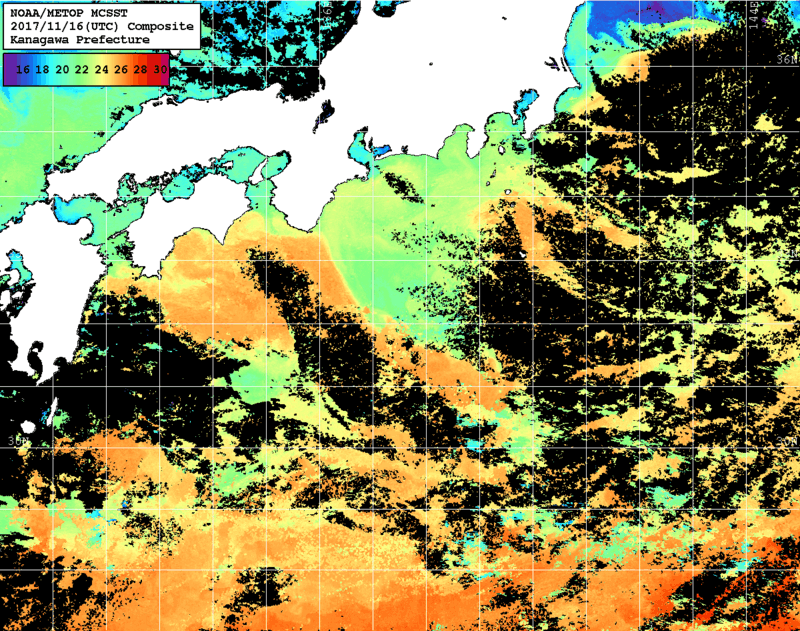 NOAA、MetOp 人工衛星画像 検索結果, 水温分布を図示
