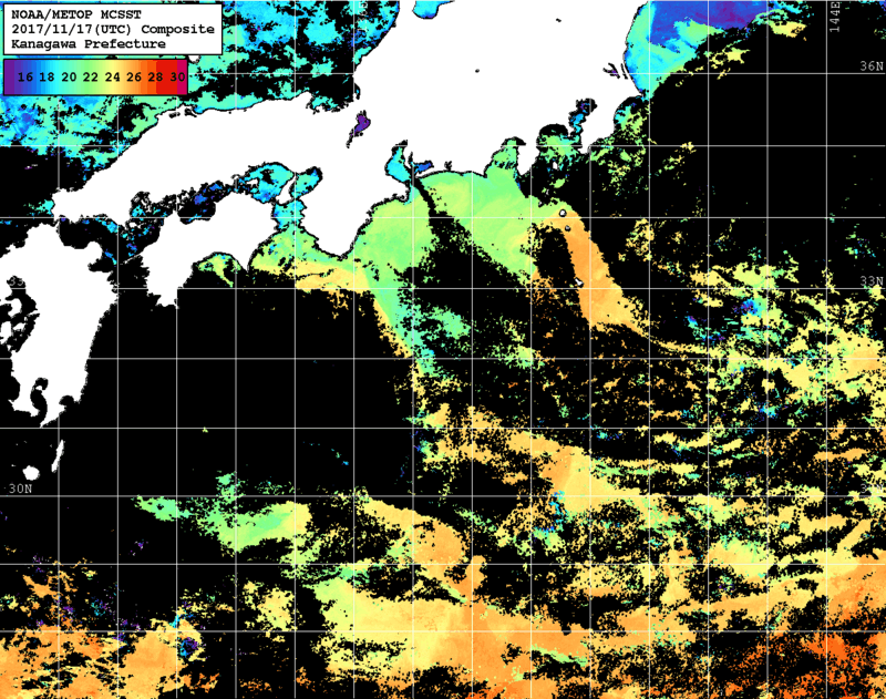 NOAA、MetOp 人工衛星画像 検索結果, 水温分布を図示