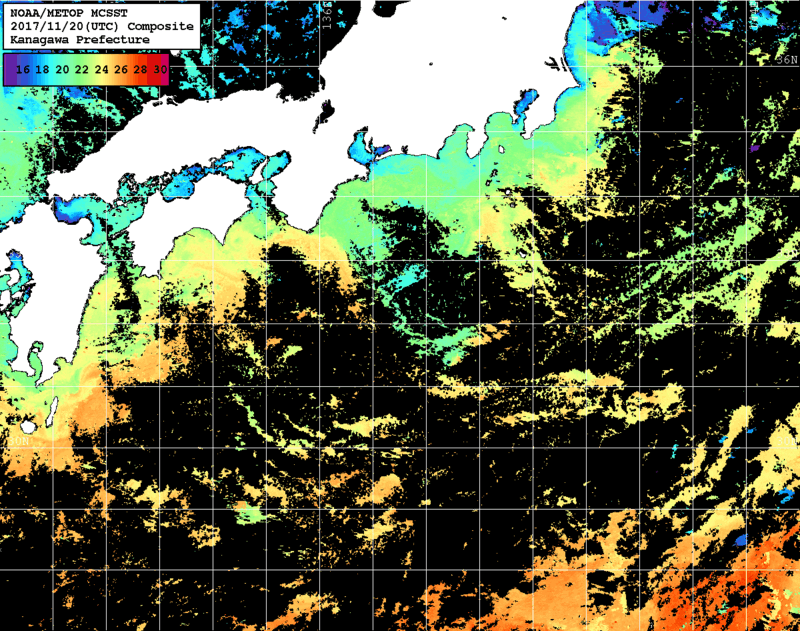 NOAA、MetOp 人工衛星画像 検索結果, 水温分布を図示