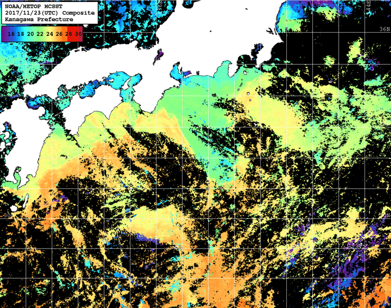 NOAA、MetOp 人工衛星画像 検索結果, 水温分布を図示