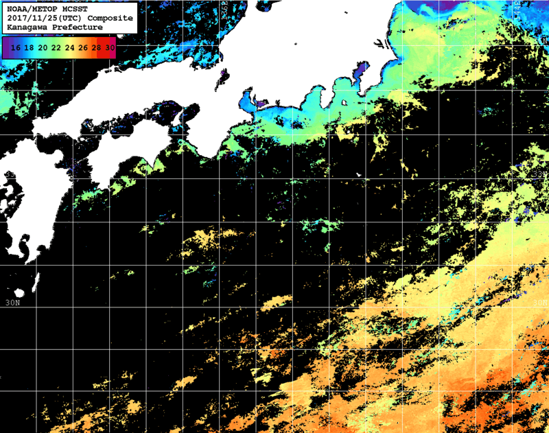 NOAA、MetOp 人工衛星画像 検索結果, 水温分布を図示