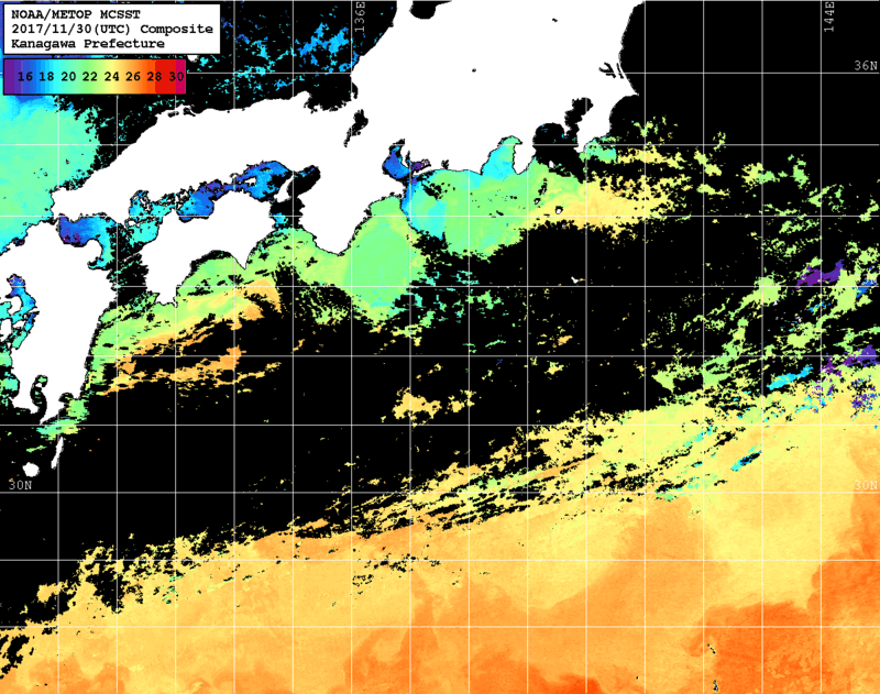 NOAA、MetOp 人工衛星画像 検索結果, 水温分布を図示