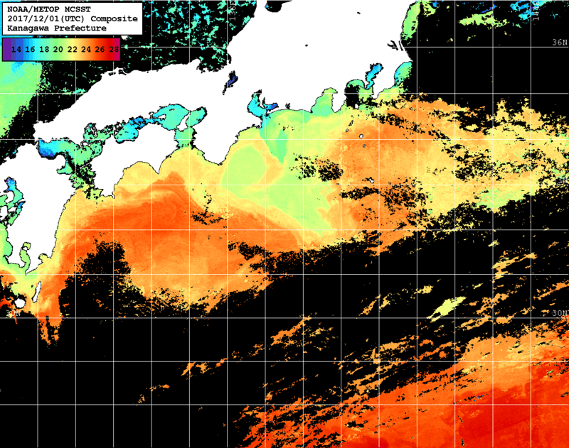 NOAA、MetOp 人工衛星画像 検索結果, 水温分布を図示