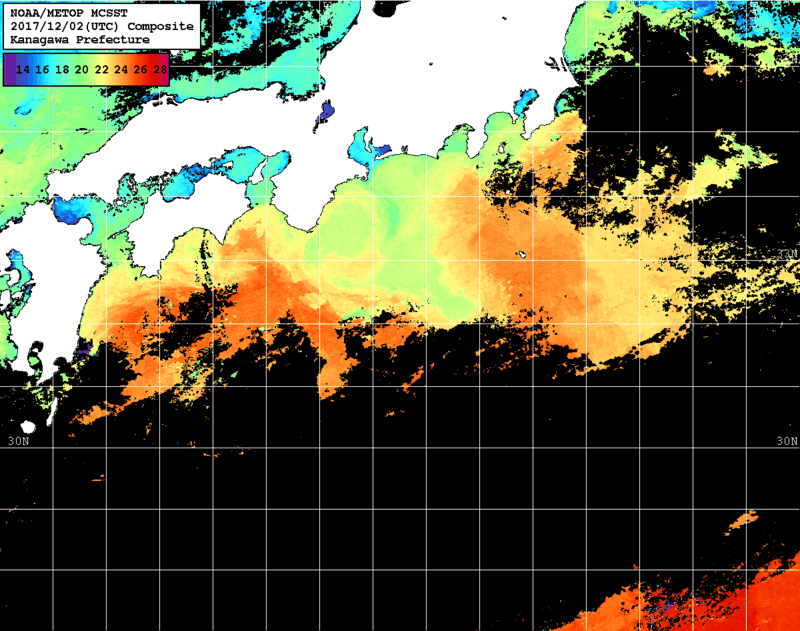 NOAA、MetOp 人工衛星画像 検索結果, 水温分布を図示