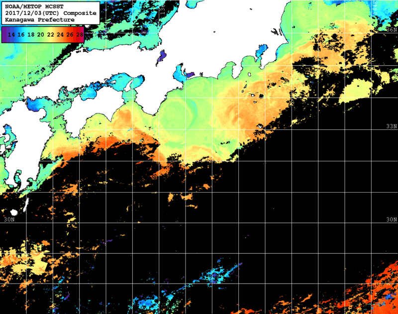 NOAA、MetOp 人工衛星画像 検索結果, 水温分布を図示