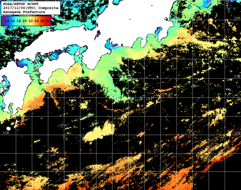 NOAA、MetOp 人工衛星画像 検索結果, 水温分布を図示