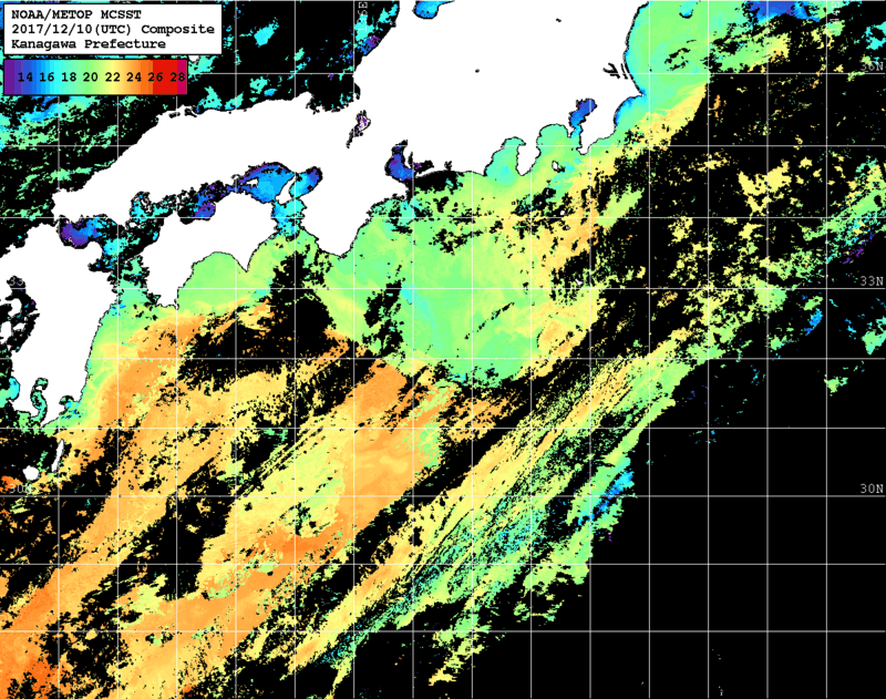 NOAA、MetOp 人工衛星画像 検索結果, 水温分布を図示