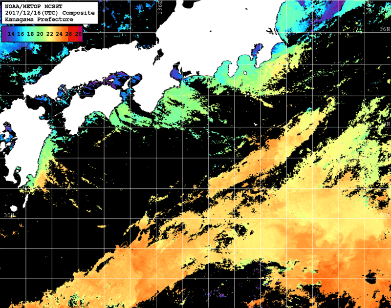 NOAA、MetOp 人工衛星画像 検索結果, 水温分布を図示