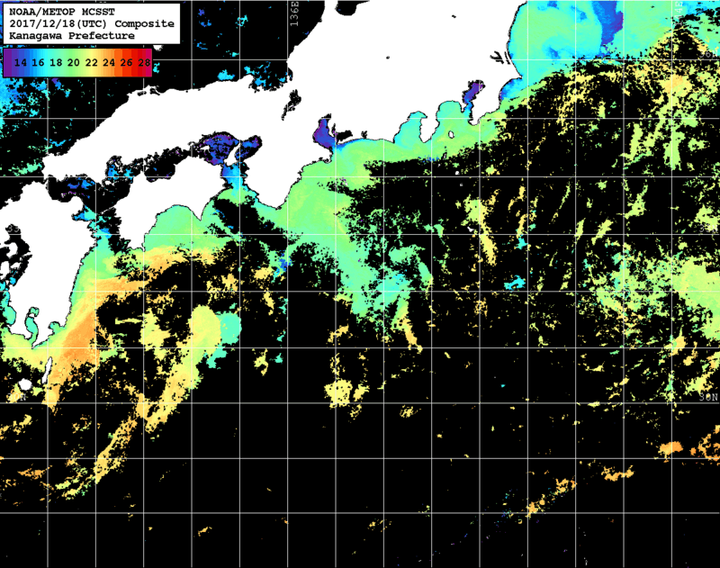 NOAA、MetOp 人工衛星画像 検索結果, 水温分布を図示