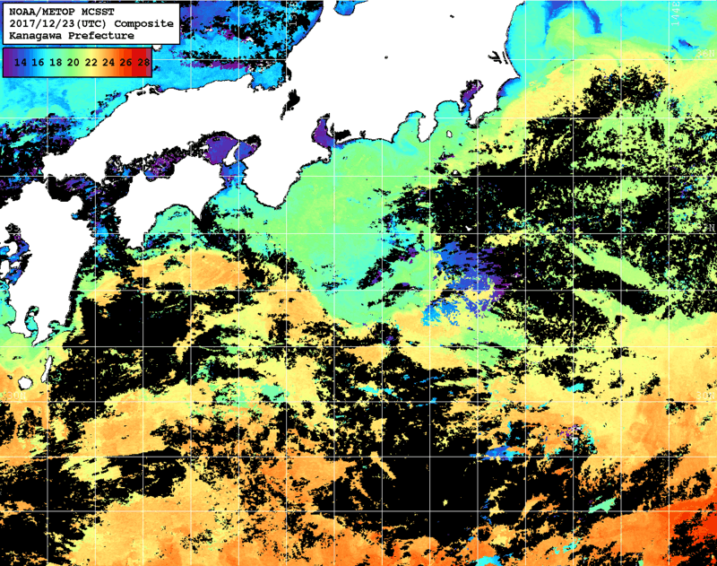 NOAA、MetOp 人工衛星画像 検索結果, 水温分布を図示