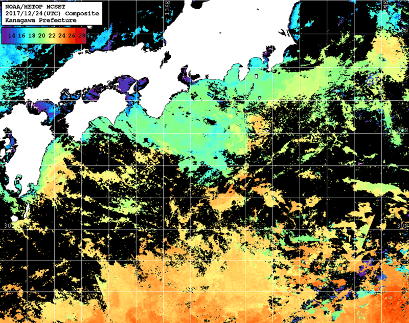 NOAA、MetOp 人工衛星画像 検索結果, 水温分布を図示