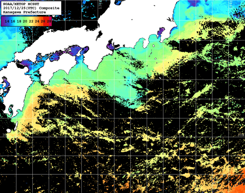 NOAA、MetOp 人工衛星画像 検索結果, 水温分布を図示
