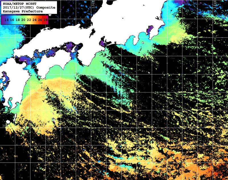 NOAA、MetOp 人工衛星画像 検索結果, 水温分布を図示
