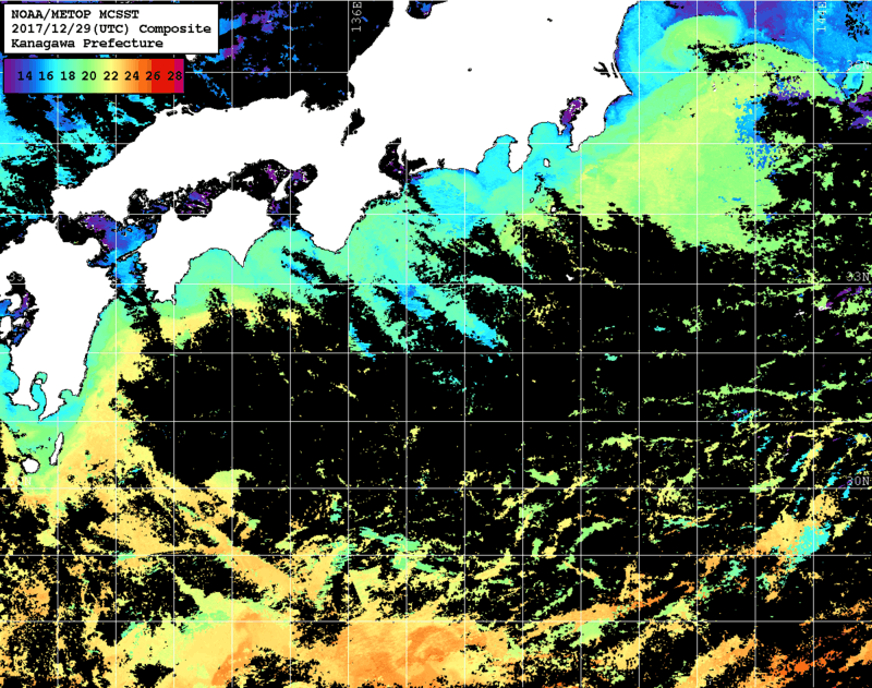NOAA、MetOp 人工衛星画像 検索結果, 水温分布を図示
