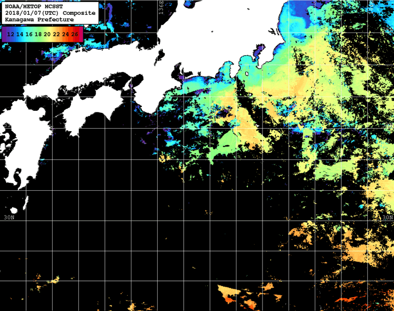 NOAA、MetOp 人工衛星画像 検索結果, 水温分布を図示