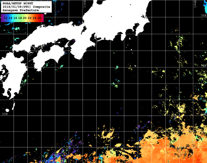 NOAA、MetOp 人工衛星画像 検索結果, 水温分布を図示