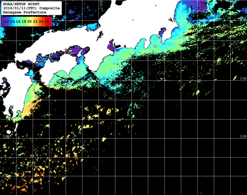 NOAA、MetOp 人工衛星画像 検索結果, 水温分布を図示