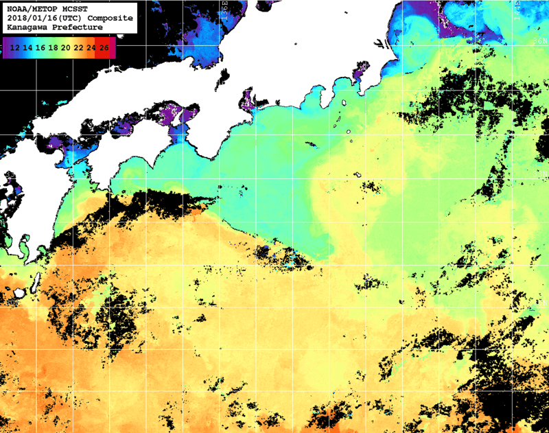 NOAA、MetOp 人工衛星画像 検索結果, 水温分布を図示