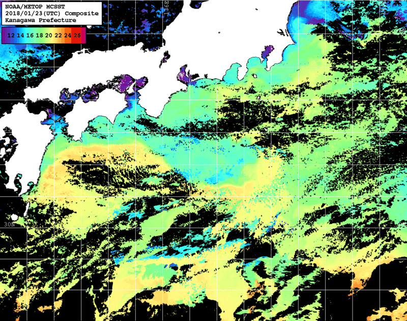 NOAA、MetOp 人工衛星画像 検索結果, 水温分布を図示