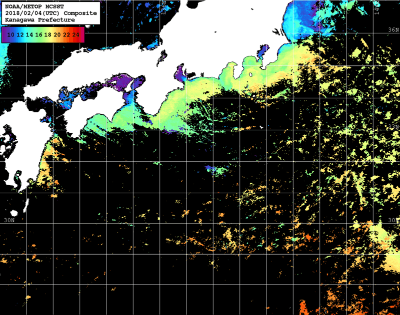 NOAA、MetOp 人工衛星画像 検索結果, 水温分布を図示