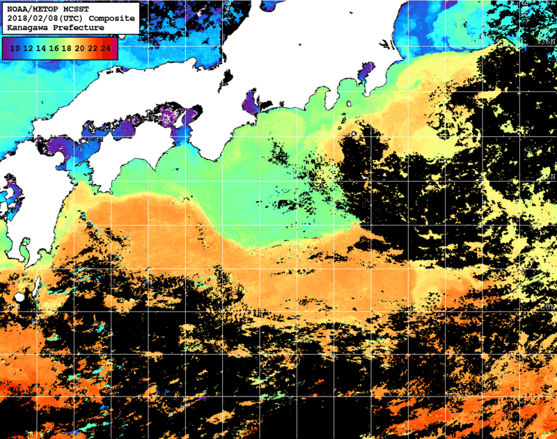 NOAA、MetOp 人工衛星画像 検索結果, 水温分布を図示