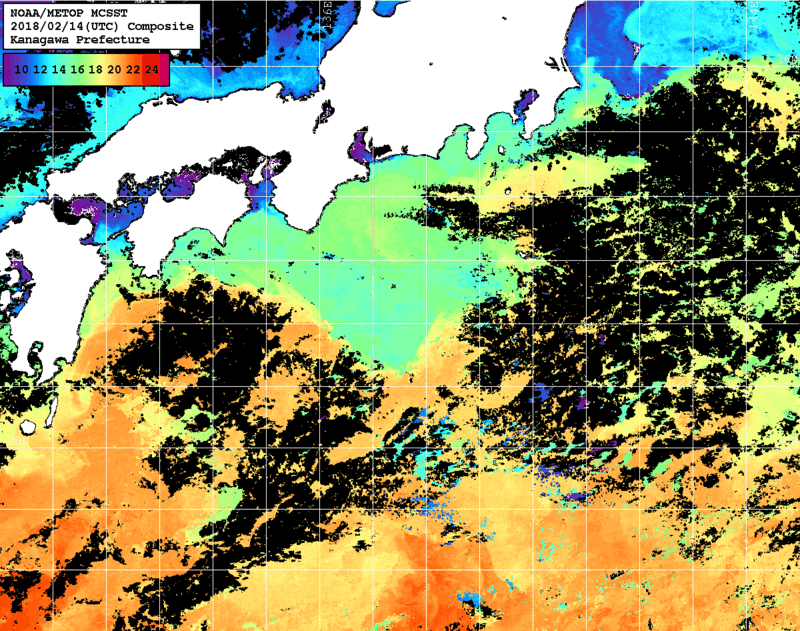 NOAA、MetOp 人工衛星画像 検索結果, 水温分布を図示