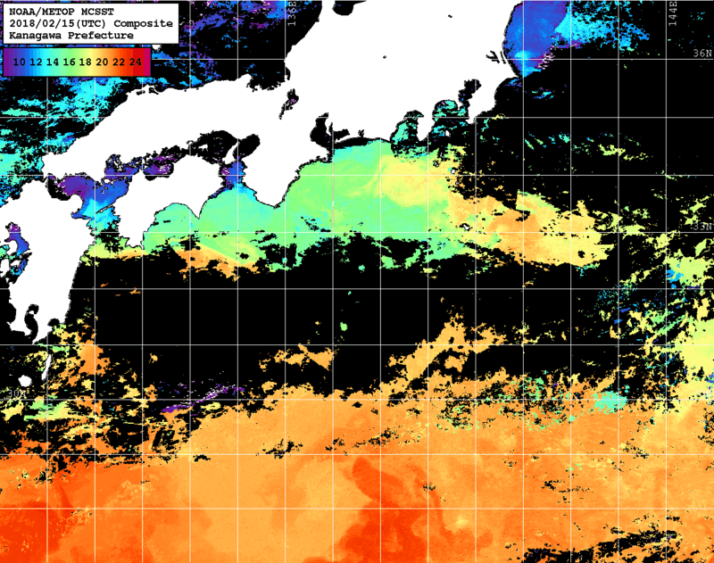 NOAA、MetOp 人工衛星画像 検索結果, 水温分布を図示