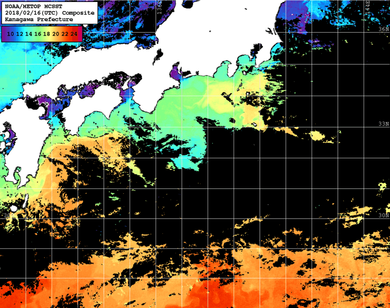 NOAA、MetOp 人工衛星画像 検索結果, 水温分布を図示