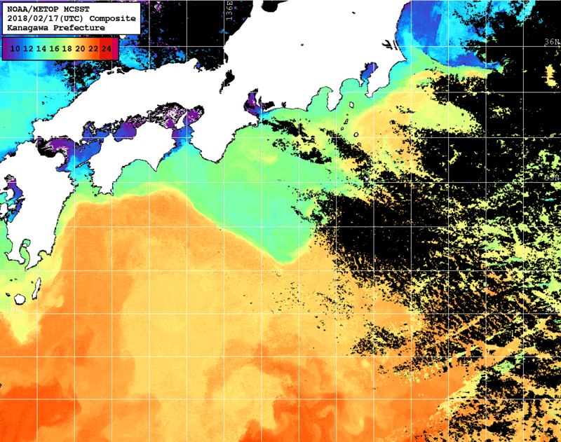NOAA、MetOp 人工衛星画像 検索結果, 水温分布を図示