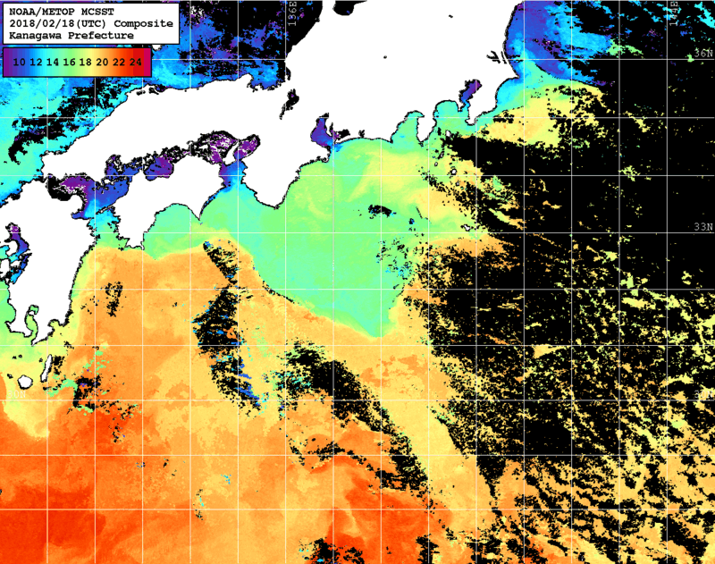 NOAA、MetOp 人工衛星画像 検索結果, 水温分布を図示