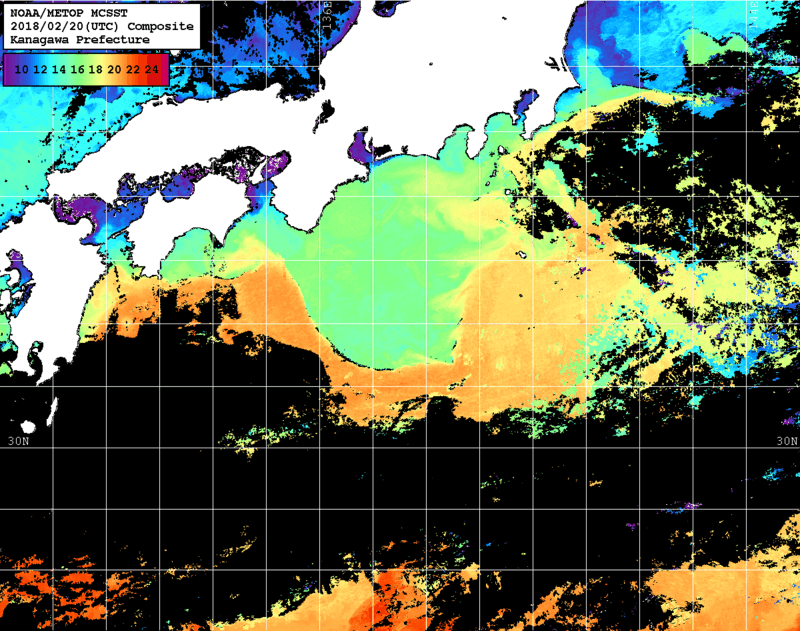 NOAA、MetOp 人工衛星画像 検索結果, 水温分布を図示
