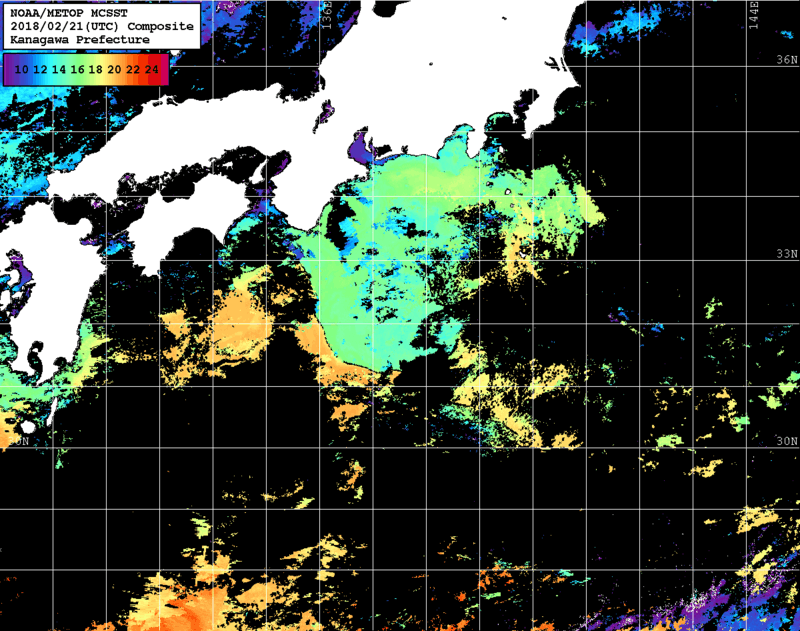 NOAA、MetOp 人工衛星画像 検索結果, 水温分布を図示