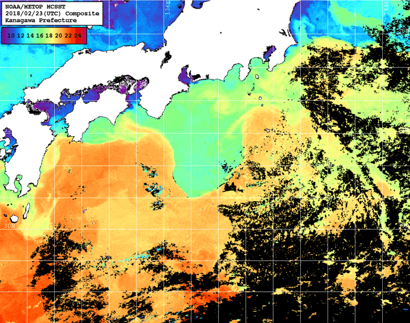 NOAA、MetOp 人工衛星画像 検索結果, 水温分布を図示
